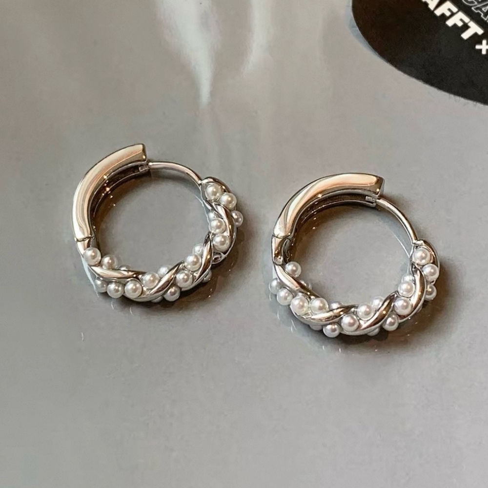 Elegant Silver Hoop Earrings with Pearl Accents